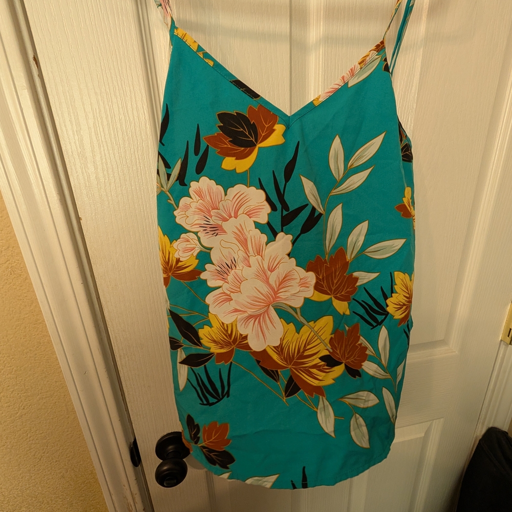 SHEIN Turquoise Floral Spaghetti-Strap Cami